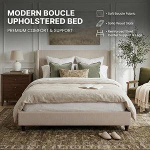 52.7" Tall Wingback Upholstered King Size Platform Bed Frame