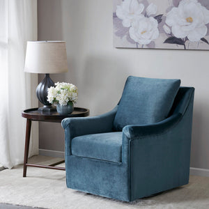 Swivel Chair With Curved Arms And Straight Back - Blue