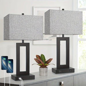 Touch Table Lamps Set of 2, USB, 3-Way Dimmable, Bedside Nightstand Lamp