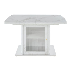 Modern Rectangle Dining Table With Stretchable Top, Storage Cabinet