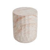 Elegant Indoor/Outdoor Lightweight Concrete Cylinder Side Table with Travertine Finish Beige