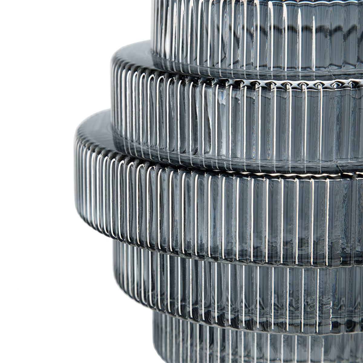 D5.9x6.7' Multi-Tiered Geometric Vase with Smoked Blue Finish, Set of 2