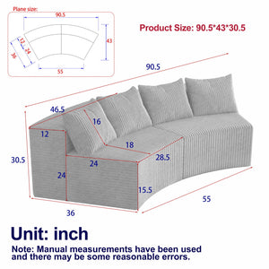 Curved Sectional Sofa With 4 Pillows, Modular Semi Circular Design