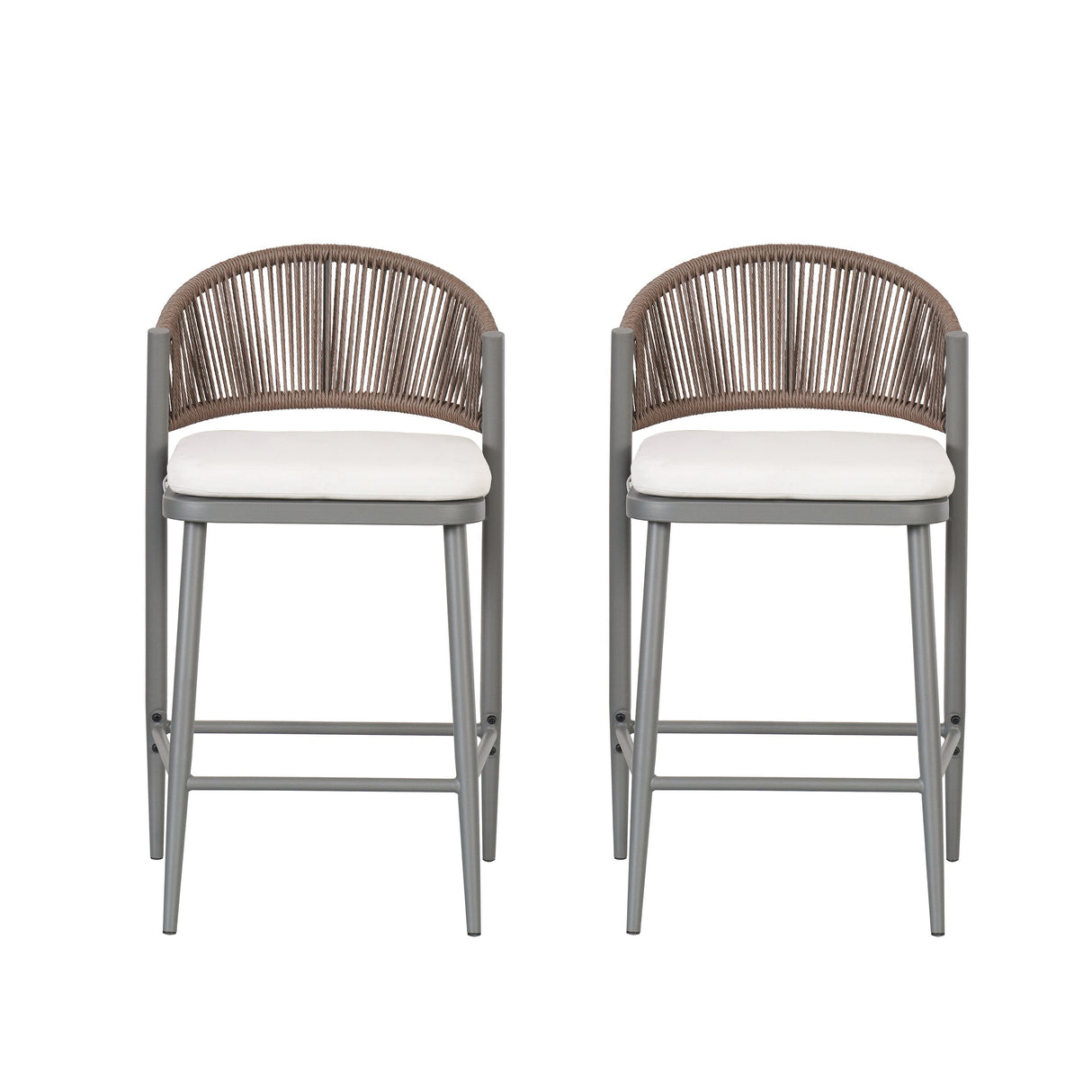 Outdoor 26' Counter Height Metal Frame Counter Stools with Scallop-shaped Backrest & Water-resistant Cushions, Set of