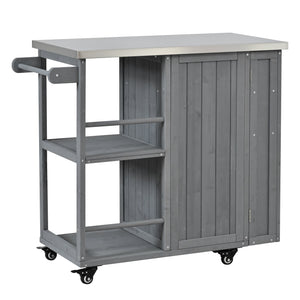 Outdoor Kitchen Island Fir Wood Prep Station with Stainless Steel Top