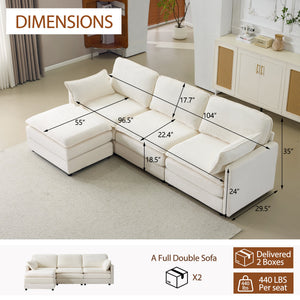 104" Plush Cloud 3 Seater Sofa: Modular Design with Ottoman