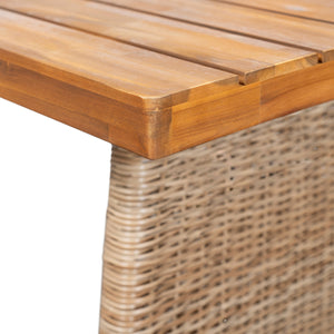 Outdoor 6 Pieces Acacia Wood Dining Set with Handwoven Rattan Legs, Brown Wicker