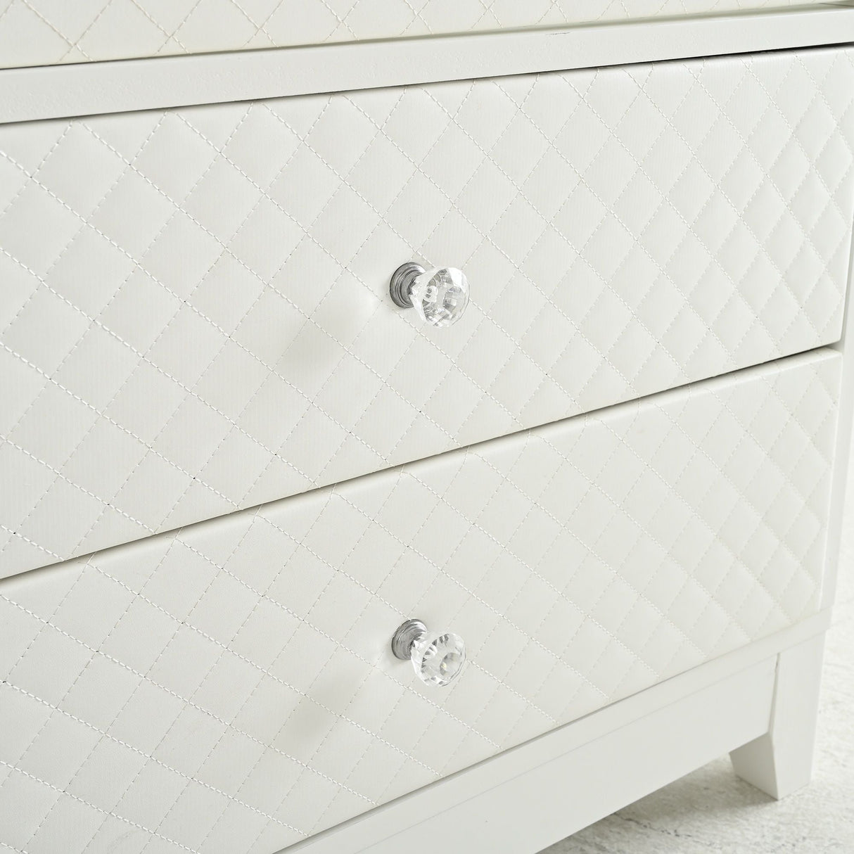 Modern Upholstered Glass Display Cabinet With Adjustable LED Light - White