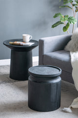 Black Wooden Cylinder Side Table