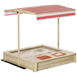 Wooden sand box playset outdoor, w/ adjustable canopy shade, bottom liner, seat, plastic basin