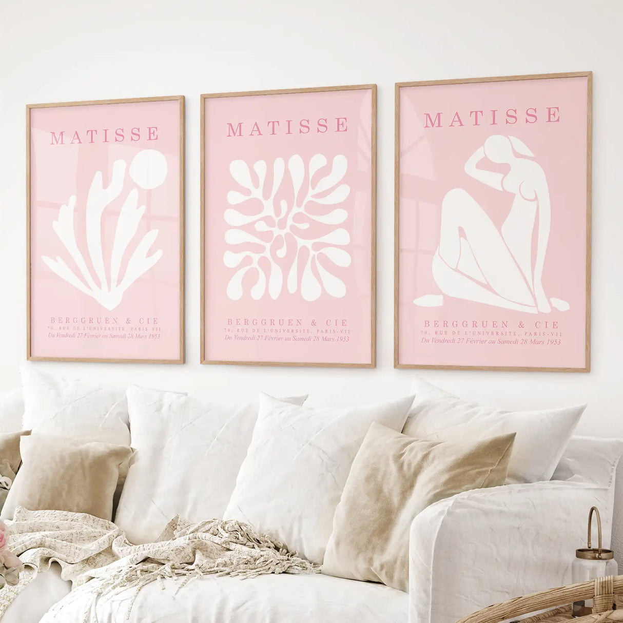 Pink Matisse Cutouts Wall Art. Minimalist Set of 3 Posters