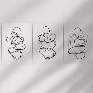 Abstract Line Art Wall Art Set of 3. Minimalist Figure Drawings