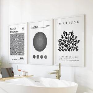 Black White Kusama, Matisse, Bauhaus Posters. Art Set of 3