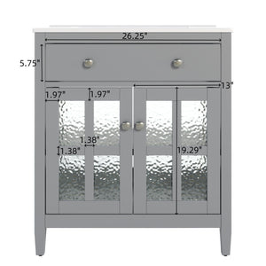 Bathroom Vanity With Ceramic Sink, Adjustable Shelf & Tip Out Tray