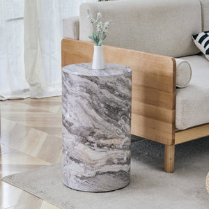 Simple Grey Marble Textured Cylindrical Coffee Table