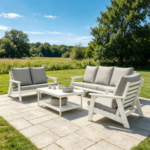 HIPS Loveseat with Cushion, Wood Grain Outdoor Garden Sofa