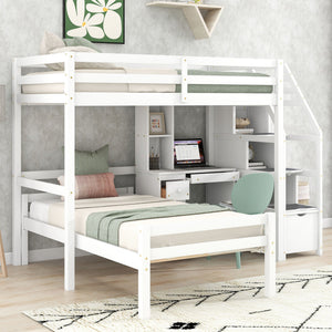 Loft Bed With Stand Alone Bed, Storage Staircase, Desk, Shelves, And Drawers
