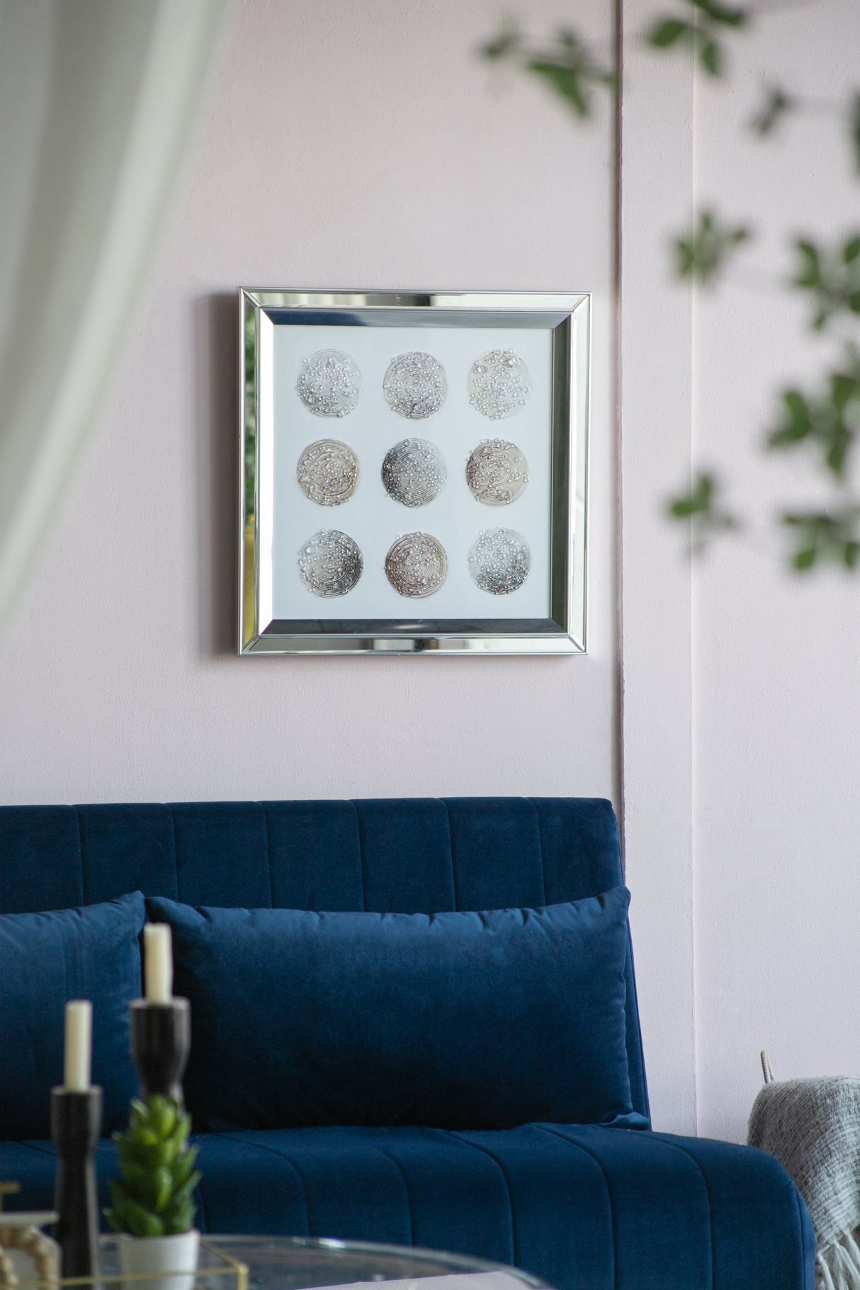 19.7x19.7" Ares Crystal Mirror Framed Wall Art on Mellow Golden Tint Background