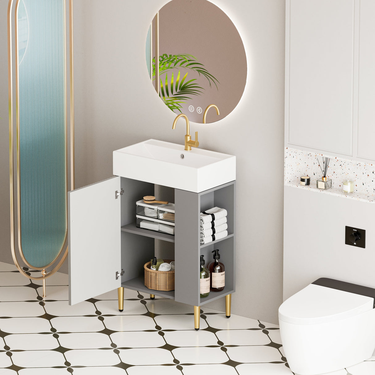 21.6" Open-Shelving Vanity with Ceramic Sink