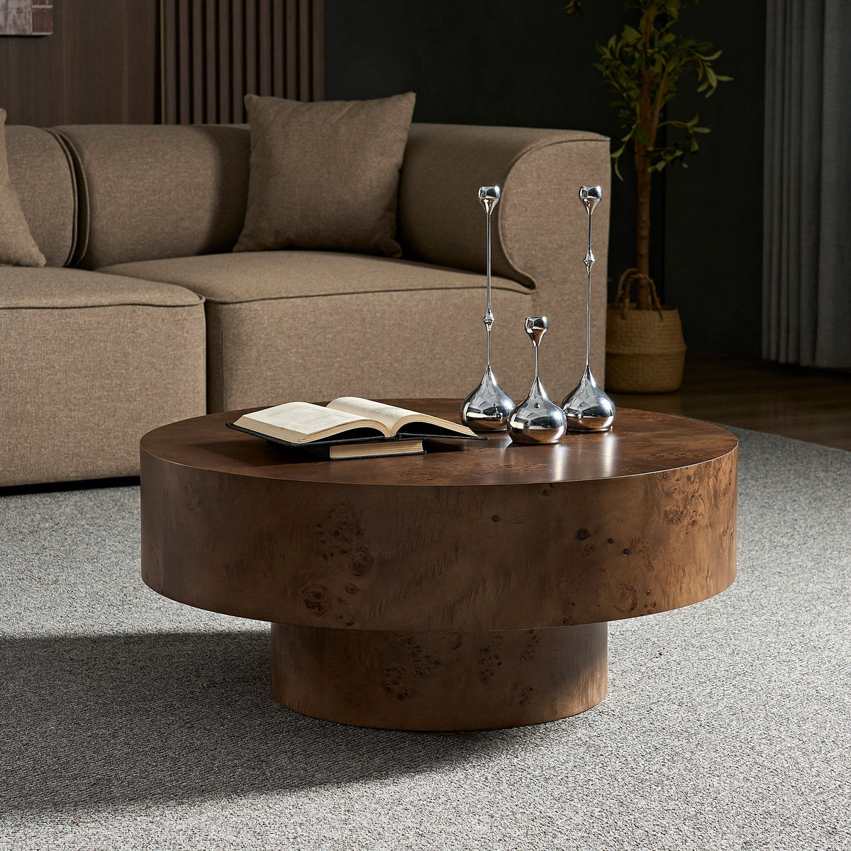 31.49'' Burl Wood Veneer Round Coffee Table