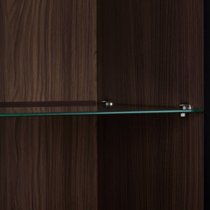 Modern Minimalist Tall Lighted Display Cabinet With Tempered Glass Door - Black / Dark Walnut