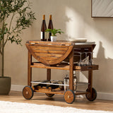 Wood and Aluminum Bar Cart with 2 Shelves, Oak and Silver