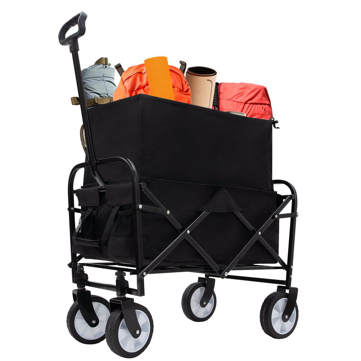 Minimeetall extention excollapsible foldable wagon cart beach wagon heavy duty utility cart utility wagon grocery cart for for camping shopping sports gardeing fishing supports 225lbs black