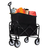 Minimeetall extention excollapsible foldable wagon cart beach wagon heavy duty utility cart utility wagon grocery cart for for camping shopping sports gardeing fishing supports 225lbs black