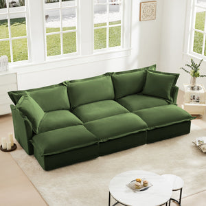 Chenille 3-Seat Slipcovered Sofa with Ottomans