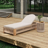 Outdoor Rope Chaise Lounge Set with Adjustable Backrest and Teak Look Side Table