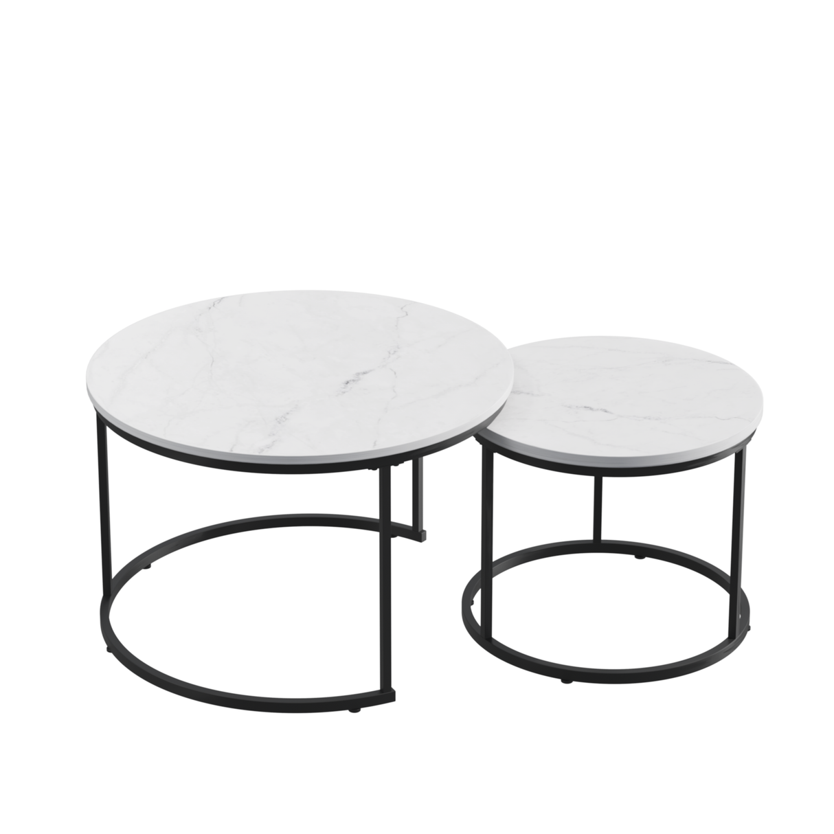 Nesting Coffee Table Set of 2, 27.6inch Round Wood Marble Pattern Top with Sturdy Metal Frame