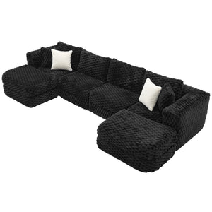 Modular Sectional Sofa, Boneless Couch With 2 Movable Ottomans