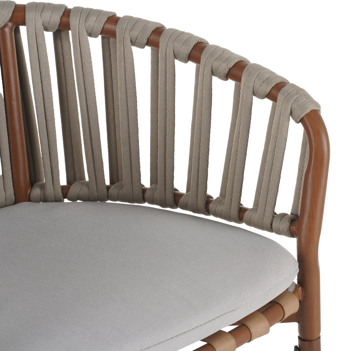 Lodi Outdoor Metal Rope Barstool with Teak Finished Frame and Beige Cushion - Set of 2