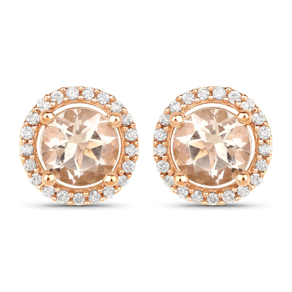 0.93 Carat Genuine Morganite and White Diamond 14K Rose Gold Earrings