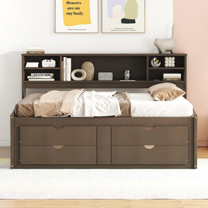 Daybed With 2 Bedside Cabinets, Upper Shelves And 4 Drawers