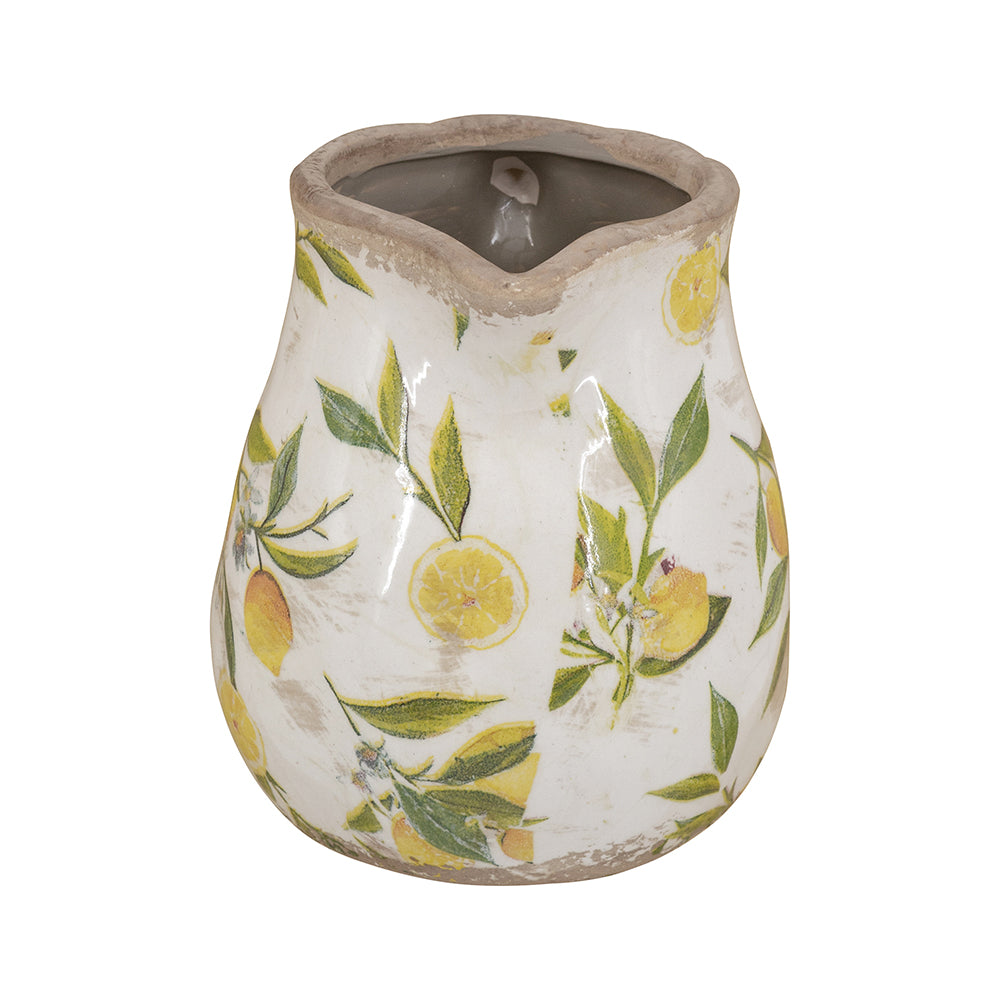 Distressed White Ceramic Pitcher Vase