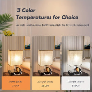 USB Table Lamp with AC Outlet – 3 Color Bedside Lamp with Fabric Shade & Bulb