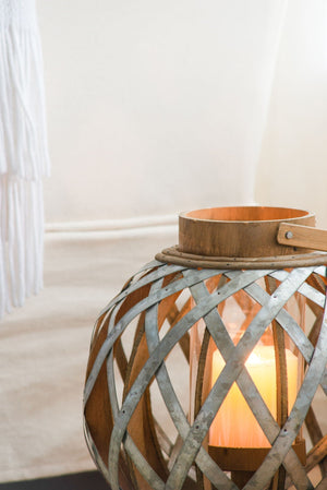 Decorative Lantern With Handle, Wooden Lantern For Indoor Outdoor, Home Garden, Wedding - Silver