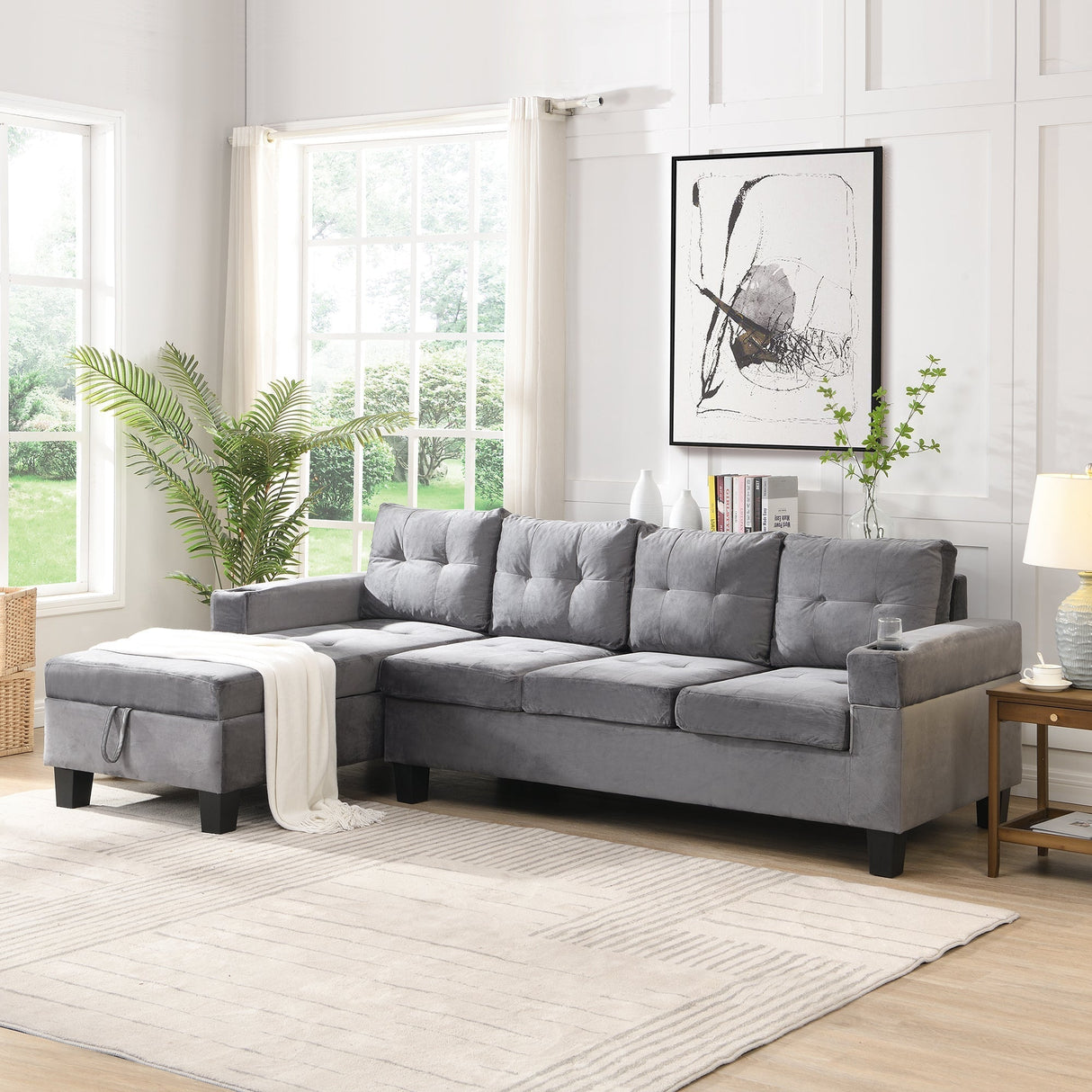 Modern Sectional Sofa Set with L-Shape Chaise Lounge