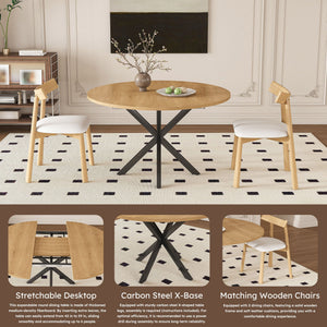 Modern Extendable Round Dining Table Set, Table With Chairs