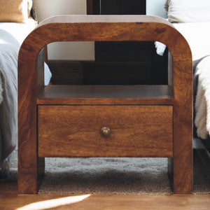 Solid Wood Darcy Nightstand, 1 Drawer and Open Shelf, Chestnut