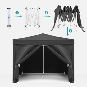 10'X10' Folding Canopy With 4 Removable Sidewalls Outdoor Event Shelter UPF 50+ Gazebo Portable Tents For Parties Beach Camping Wedding Ez Pop Up Canopy 4 Pieces Weight Bag + Carry Bag