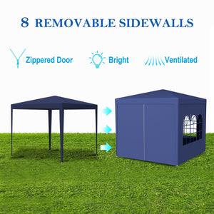 10'x10' Party Tent Outdoor Heavy Duty Gazebo Wedding Canopy with 4 Removable Walls, Blue