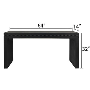 64in Modern Black Wood Console Table – Elegant Entryway Table with Decorative Beaded Trim
