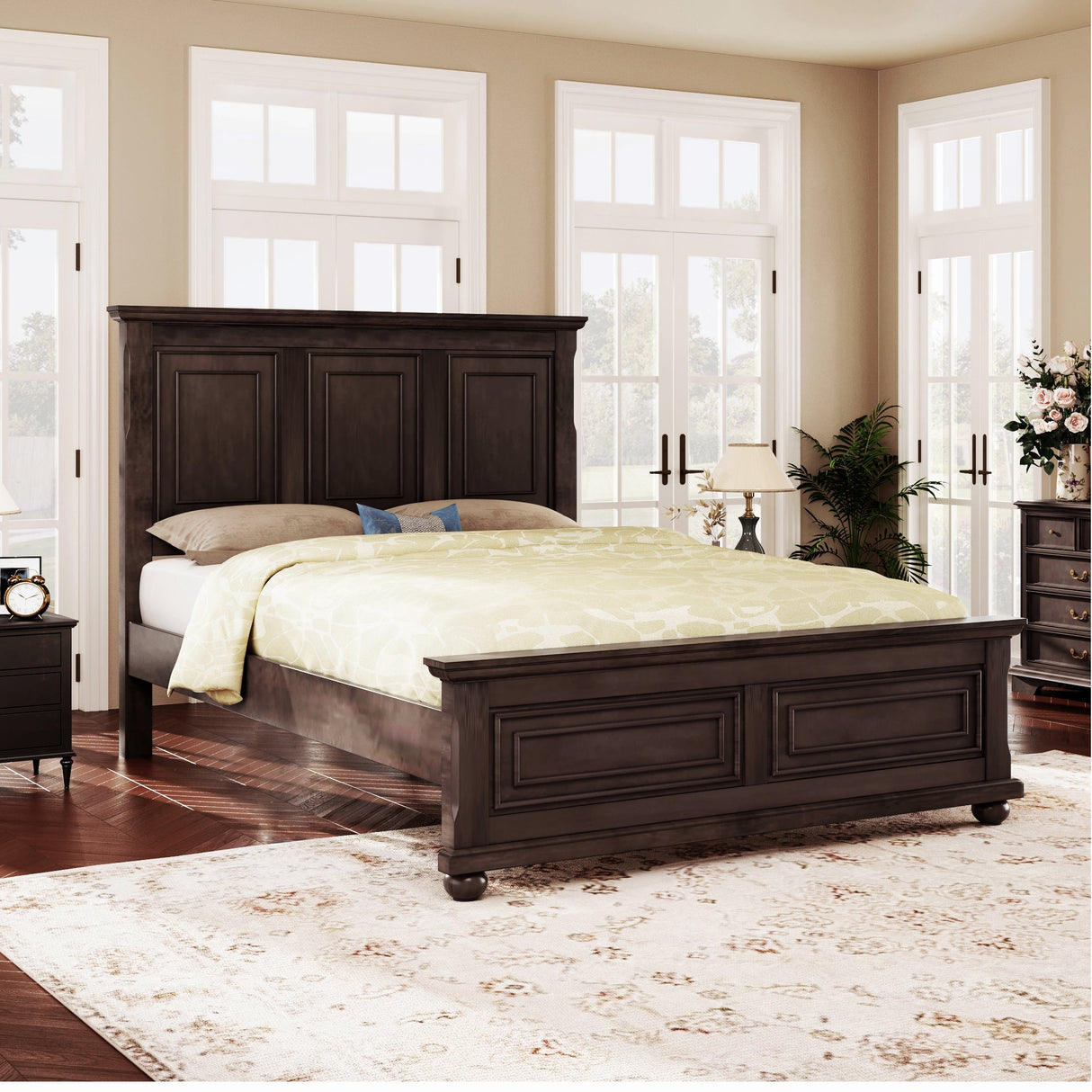 Traditional Town and Country Style Pinewood Vintage Tall Headboard King Bed Frame