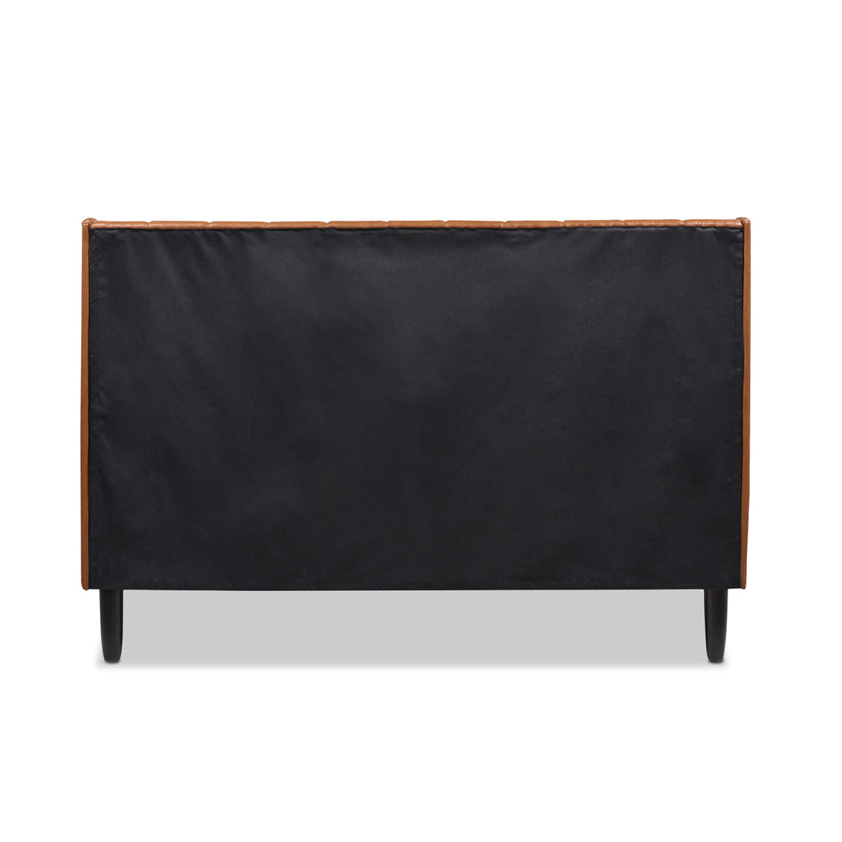 Aspen Vertical Tufted Modern Headboard Platform Bed Set, Queen, Caramel Tan Brown Faux Leather