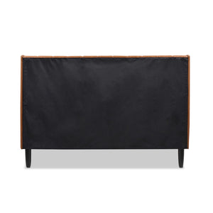 Aspen Vertical Tufted Modern Headboard Platform Bed Set, Queen, Caramel Tan Brown Faux Leather