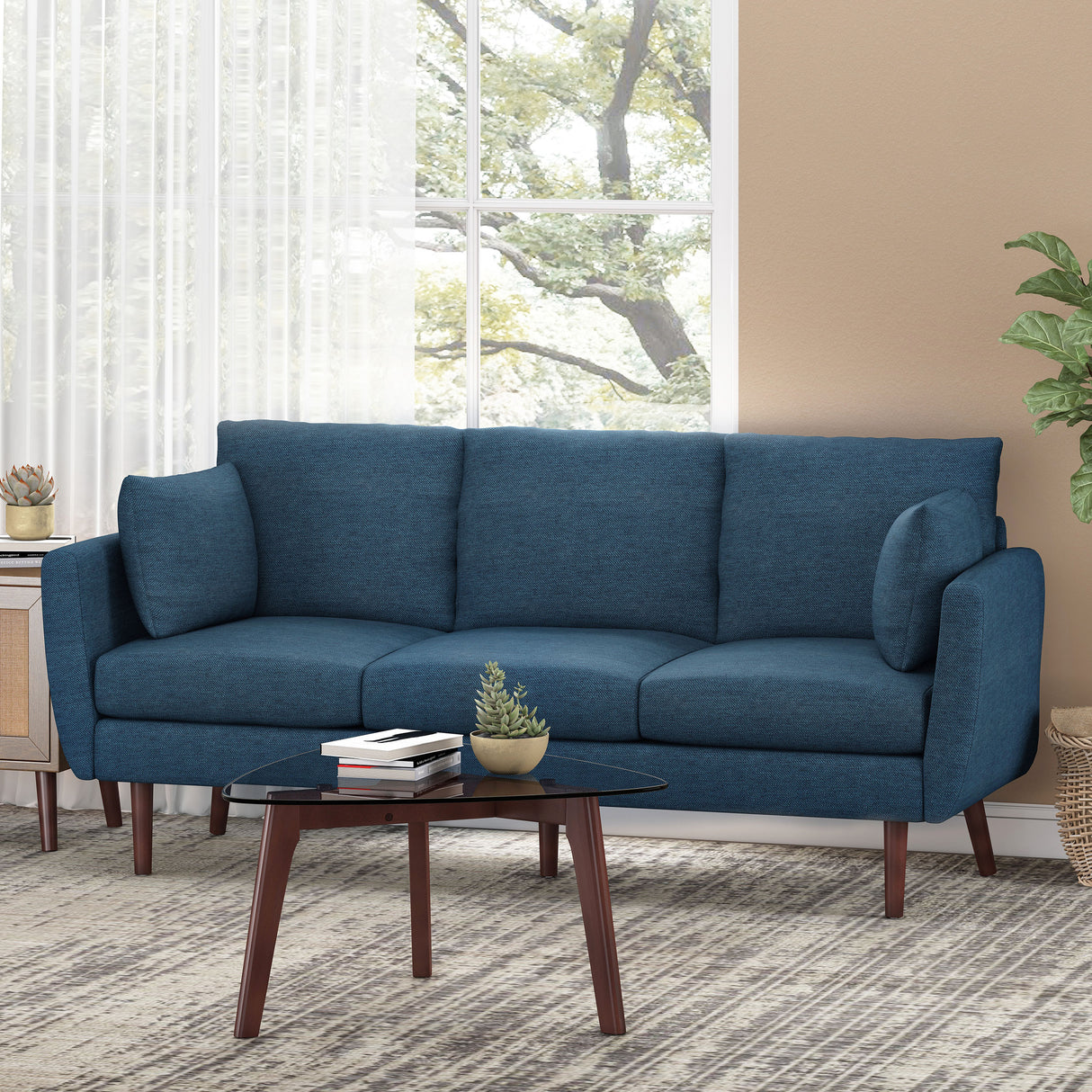 The Seattle Blue Upholstered Three-Seat Sofa by Christopher Knight Home