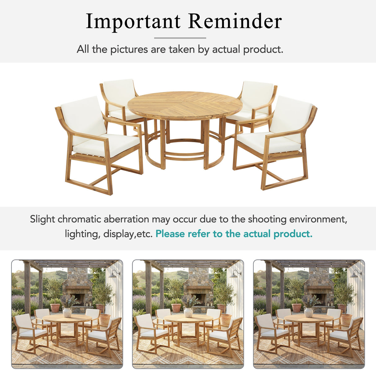 Outdoor Dining Set 5-Piece Patio Table and Chairs Set with Umbrella Hole