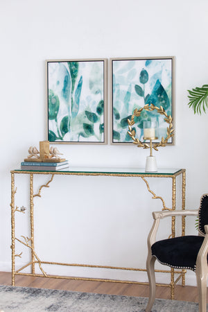 Iron Floral Hurricane Table Lamp with Marble Base - Gold & White